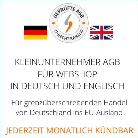 Abmahnsichere Webshop AGB in deutsch und englisch für Kleinunternehmer von der IT-Recht Kanzlei