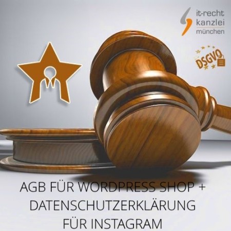 Kleinunternehmer AGB für Wordpress Shop und Datenschutzerklärung für Instagram inklusive Update-Service der IT-Recht Kanzlei