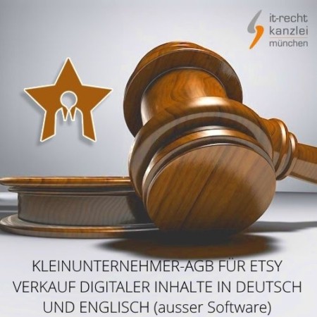 Kleinunternehmer AGB für Etsy, Verkauf digitaler Inhalte in deutsch und englisch inklusive Update-Service der IT-Recht Kanzlei