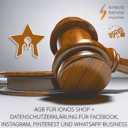 AGB für Ionos Shop + Datenschutzerklärung für Facebook, Instagram, Pinterest und WhatsApp Business inklusive Update-Service der IT-Recht Kanzlei