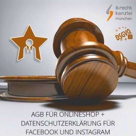 Kleinunternehmer AGB für Onlineshop + Datenschutzerklärung für Facebook und Instagram inklusive Update-Service der IT-Recht Kanzlei