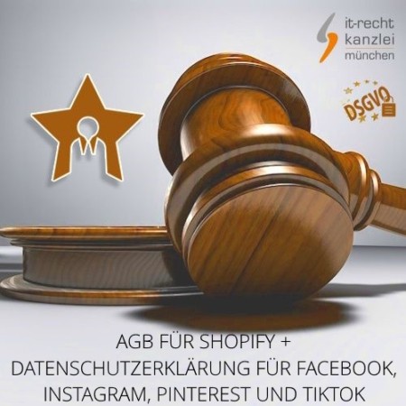 Kleinunternehmer AGB für Shopify + Datenschutzerklärung für Facebook, Instagram, Pinterest und TikTok inklusive Update-Service der IT-Recht Kanzlei