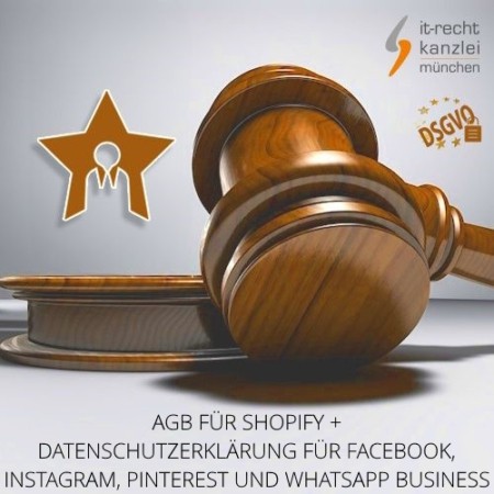 Kleinunternehmer AGB für Shopify + Datenschutzerklärung für Facebook, Instagram, Pinterest und WhatsApp Business inklusive Update-Service der IT-Recht Kanzlei