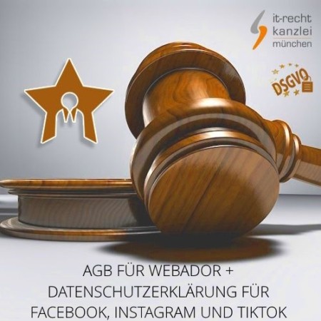 Kleinunternehmer AGB für Webador + Datenschutzerklärung für Facebook, Instagram und TikTok inklusive Update-Service der IT-Recht Kanzlei